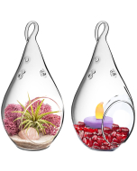 Glass Plant Terrarium Teardrop Tealight Candle Holder 7.25" Clear