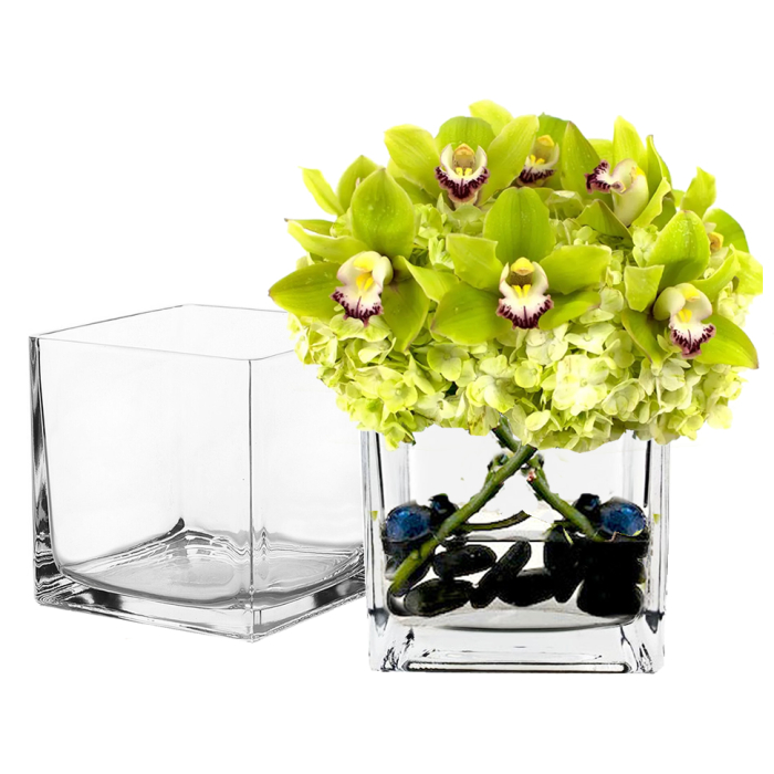 Glass Cube Vase Square Centerpiece Candle Holder 6" x 6" x 6" Clear