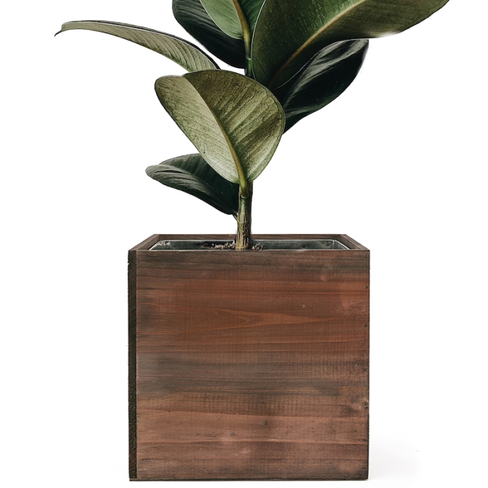 8" Garden Wood Cube Box Planter with Zinc Metal Liner Vase