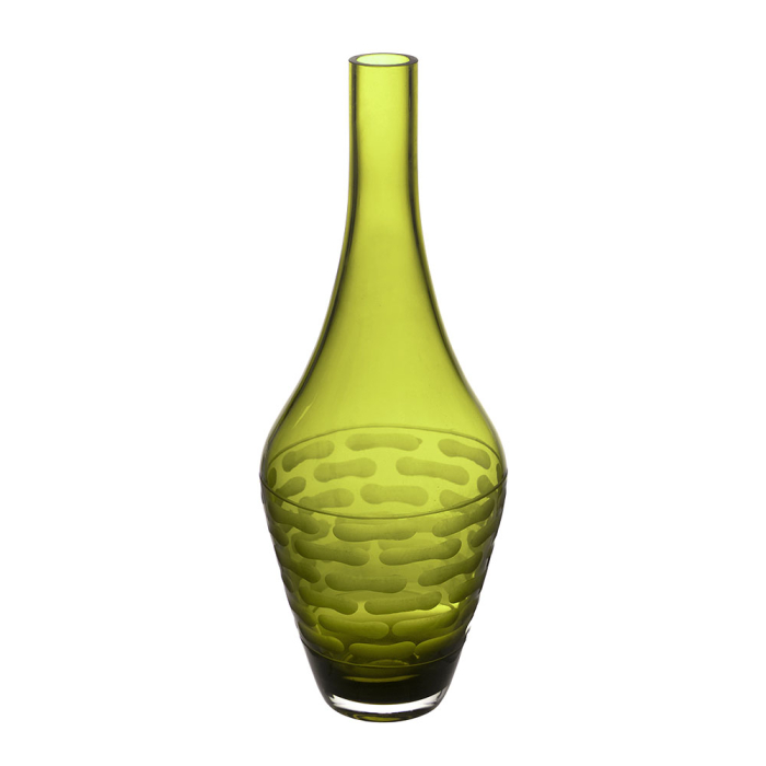 Decorative Olive Green Glass Vase H-14.5" D-1.5"