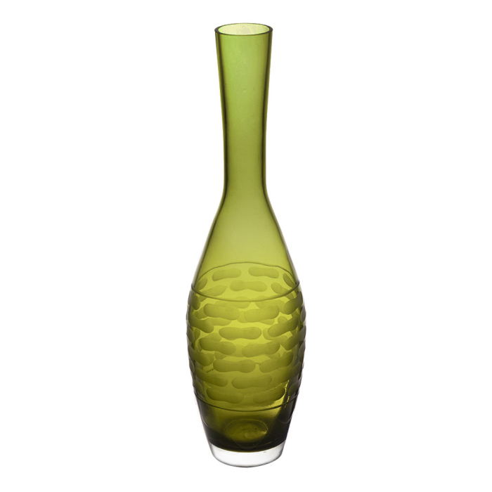 Olive Green Decorative Bottle Glass Vase H-15" D-1.75" 