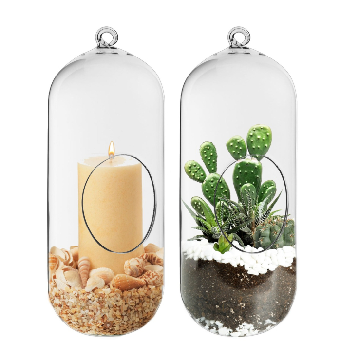 Glass Hanging Plant Terrarium Capsule Tealight Holder 12" Clear