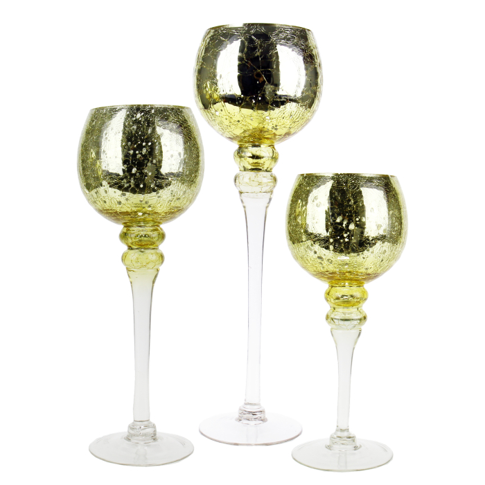 crackle stem glass candle holder