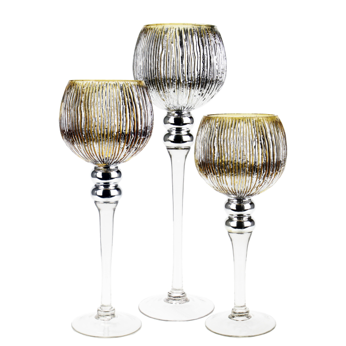 crackle stem glass candle holder