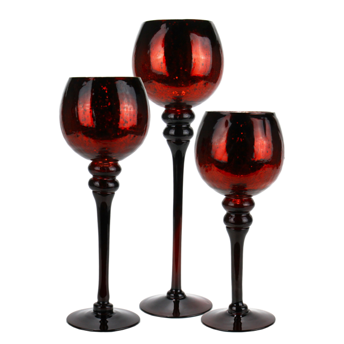 Mercury Red Crackle Glass Candle Holder, Set of 3 (12", 14", 16"), Pack of 3 Sets