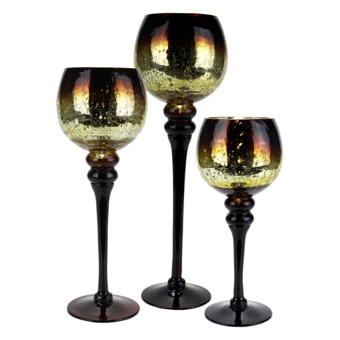 crackle stem glass candle holder