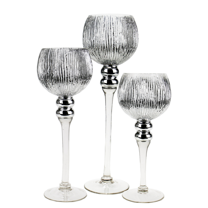crackle stem glass candle holder