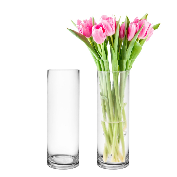 Glass Cylinder Vases, D-4" H-12" (Wholesale 12 PCS/Case)