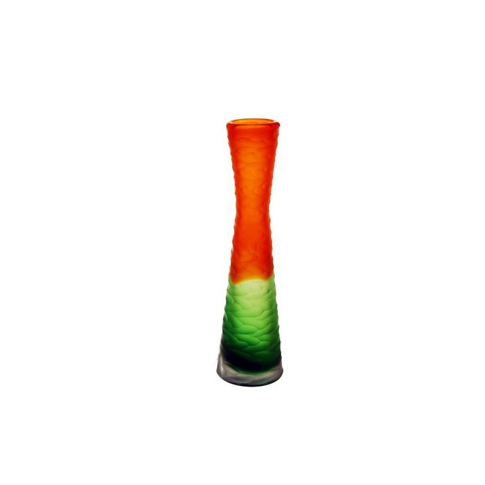 Carved Orange and Green Color Vintage Style Glass Vase 11" (Wholesale - Pack of 6)