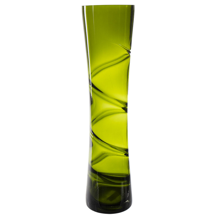 Carved Olive Green Decorative Glass Vase 16"
