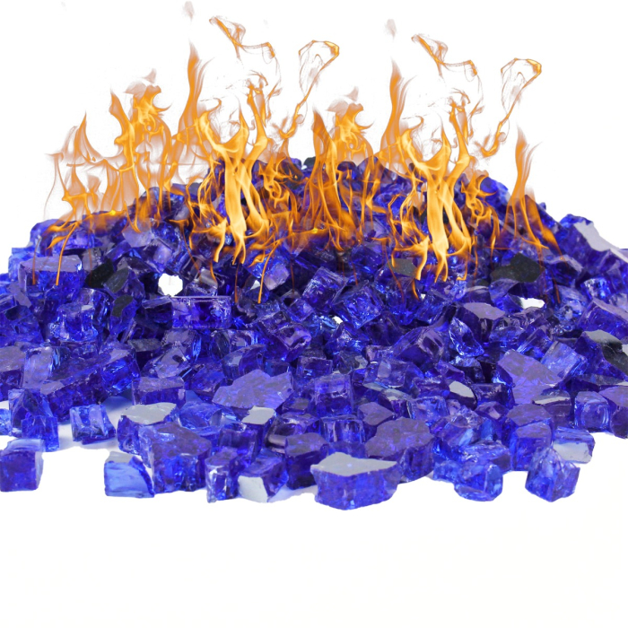 Fire Glass, 40 lbs Reflective Diamond Blue 1/2" Tempered Glass.