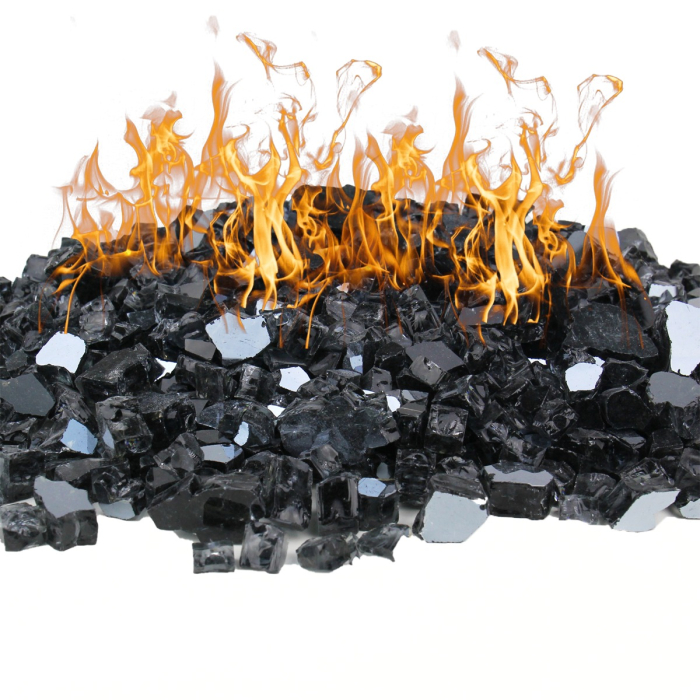 Fire Glass, 40 lbs Midnight Black 1/2" Tempered Glass.