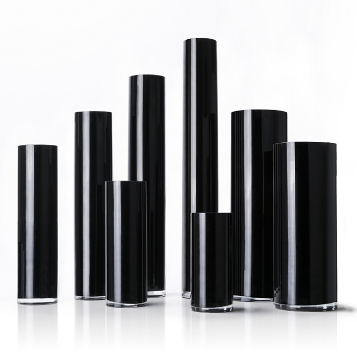 Black Glass Cylinder Vases. D-4" H-9",12",16",20", 24", 28" (Multiple Packing)
