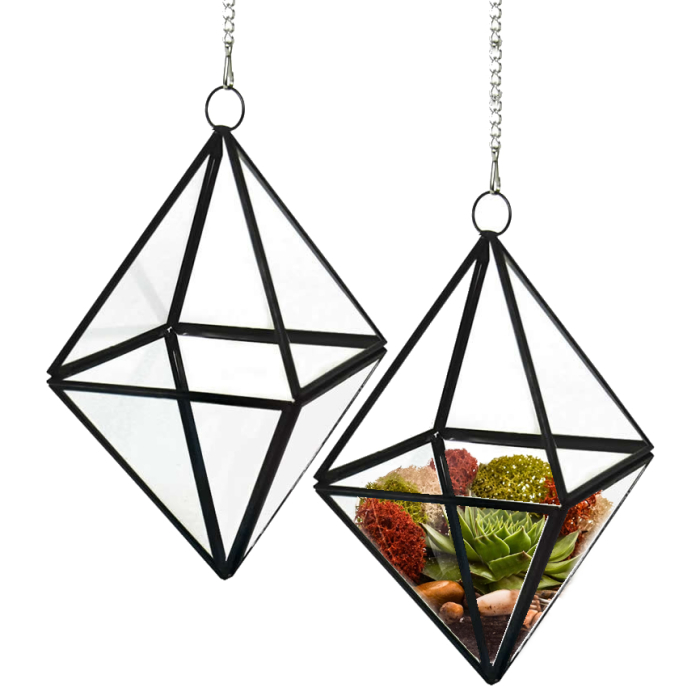8" Hanging Hydroponic Glass Geometric Diamond Terrarium Candle Holders