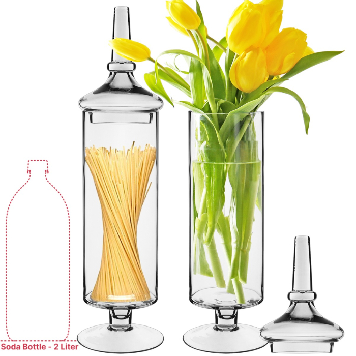 Glass Apothecary Jar Cylinder Stem Vase H-22" x D-5" Clear
