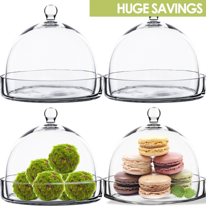 Glass Dome Cloche Plant Terrarium Bell with Glass Tray 7.5" x 8" Clear