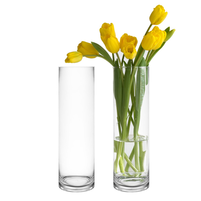 Glass Cylinder Vase H-14" x D-4" Clear (Wholesale Pack of 6)