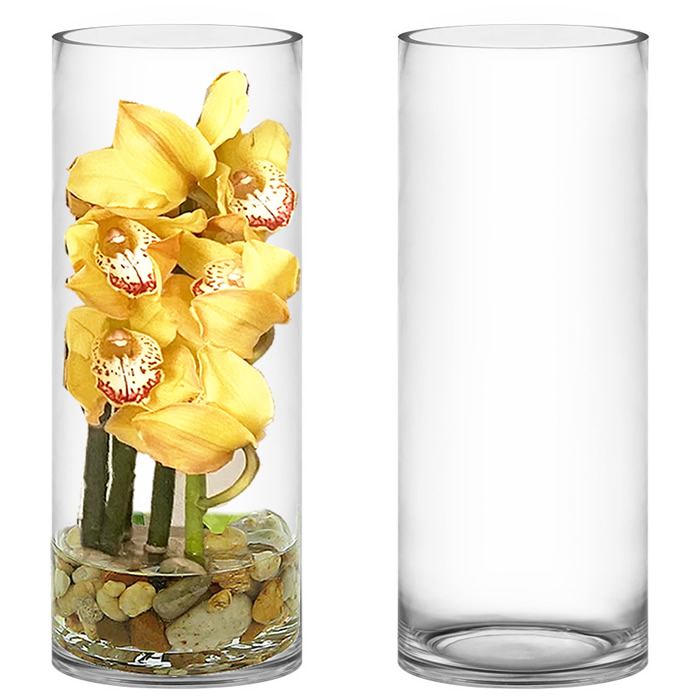Glass Cylinder Vases H-12" x D-6" Clear (Wholesale Pack of 4)