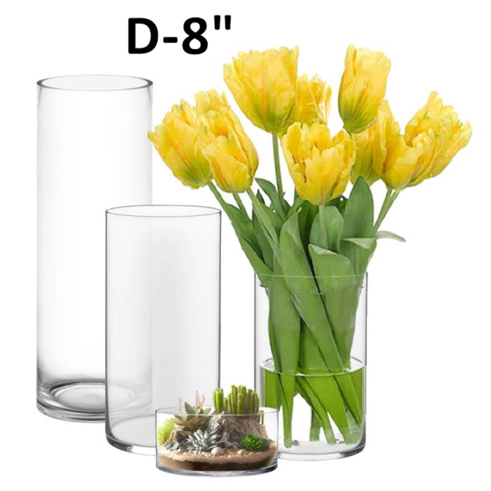 8 inches glass cylinder vases