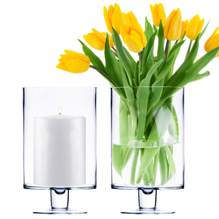 Contemporary Short Stem Glass Candle Holder H-10" x D-6" Clear (Wholesale Pack of 4)