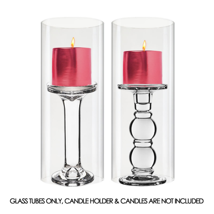 Hurricane Glass Tube Open-Ended Candle Holder Lamp Shade Chimney H-10" x D-4" Clear