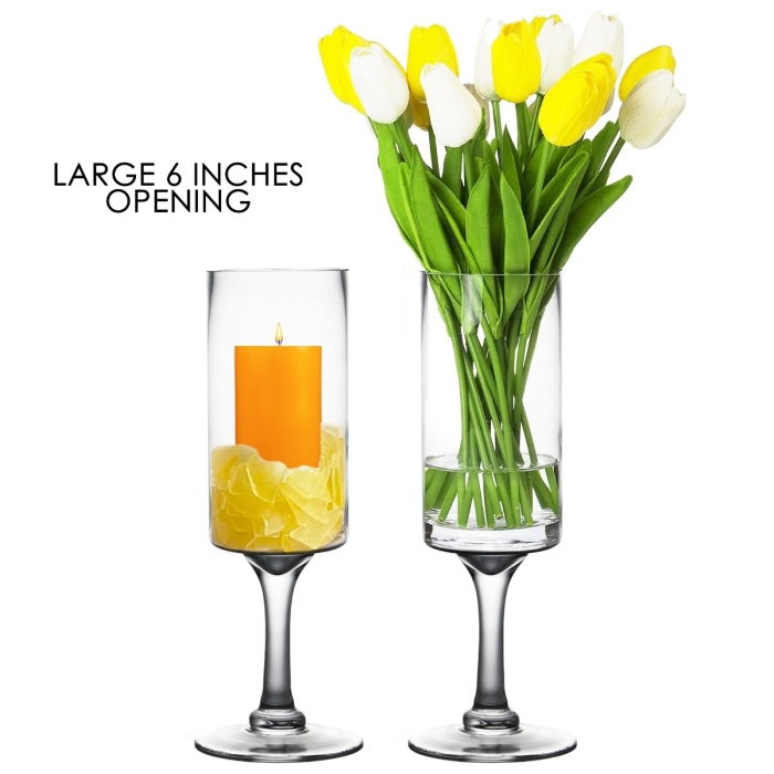 glass pillar 6 inches 16 inches height large opening candle holder