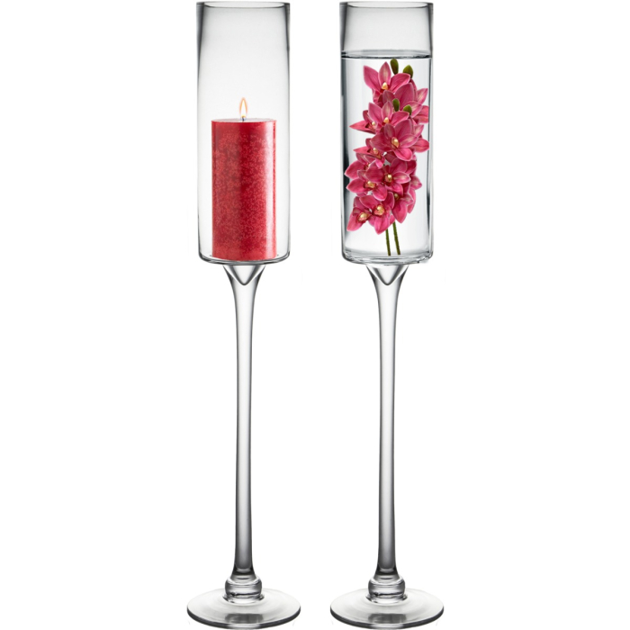 Long Stem Glass Candle Holder H-24 Open-3.5