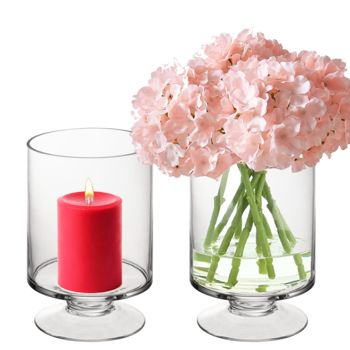 Glass Short Stem Candle Holder, H-8" D-4.75"