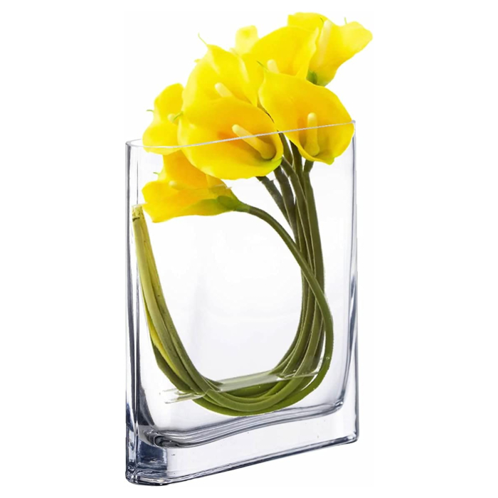 Glass Round Edge Rectangular Vase 12" x 7" x 1.75" Clear (Wholesale Pack of 6)