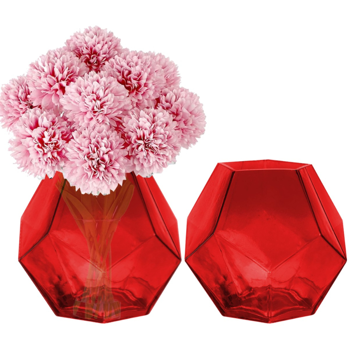 red 6" geometric glass vases