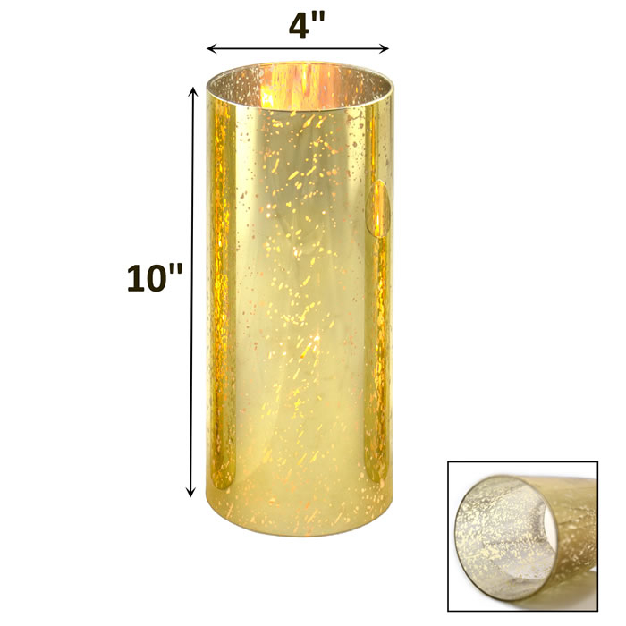 Glass Hurricane Candle Holder Shade Gold Flecked Chimney Tube, H