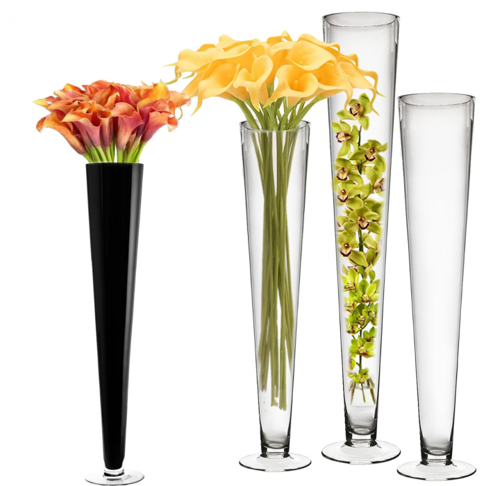 Glass Trumpet Vase, H-24", 28", 32" D-4.5" (Wholesale 6 PCS/Case)