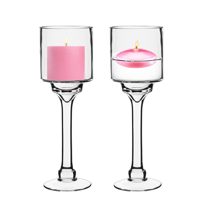 Elegant Long Stem Glass Candle Holder H-12" x D-4" Clear (Wholesale Pack of 6)