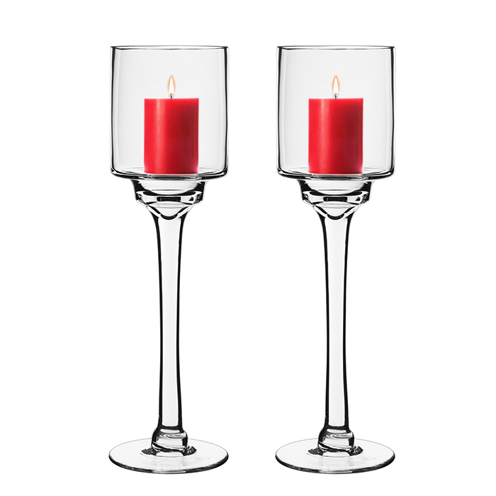 Elegant Long Stem Glass Candle Holder H-12" x D-4" Clear (Wholesale Pack of 6)