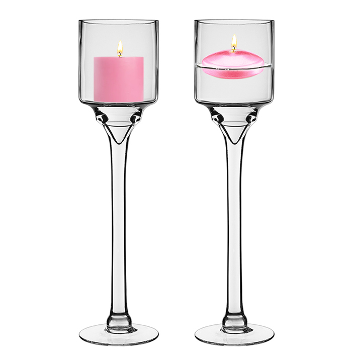 Elegant Long Stem Glass Candle Holder H-16" x D-4" Clear 