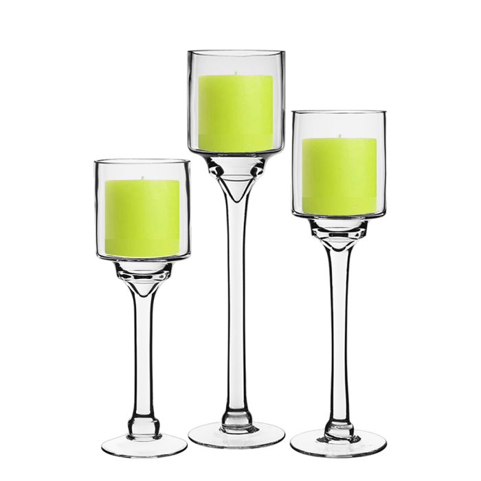 Elegant Long Stem Glass Candle Holder H-16" x D-4" Clear 