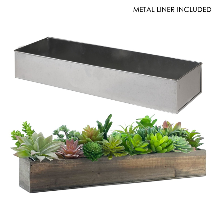 Wood Rectangle Planter Box w/ Zinc Liner Natural H-3"