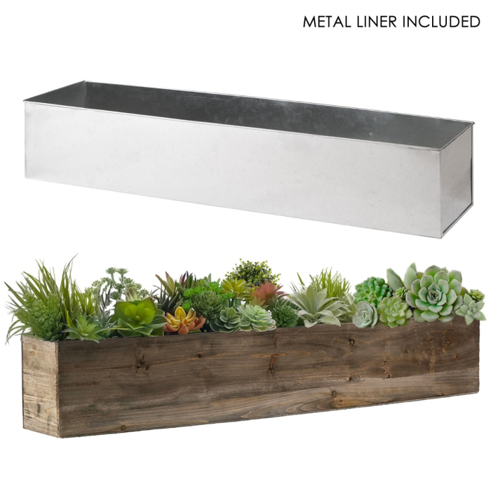 Wood Rectangle Planter Box with Zinc Liner Natural Color 30" x 6" x 6"