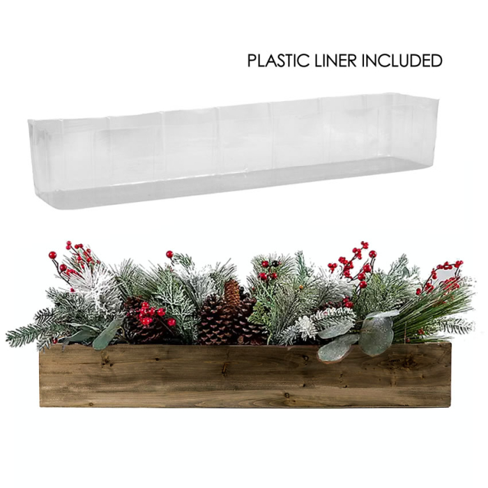 Natural Wood Rectangle Planter Box With Plastic Liner, 5" x 28" x 4"