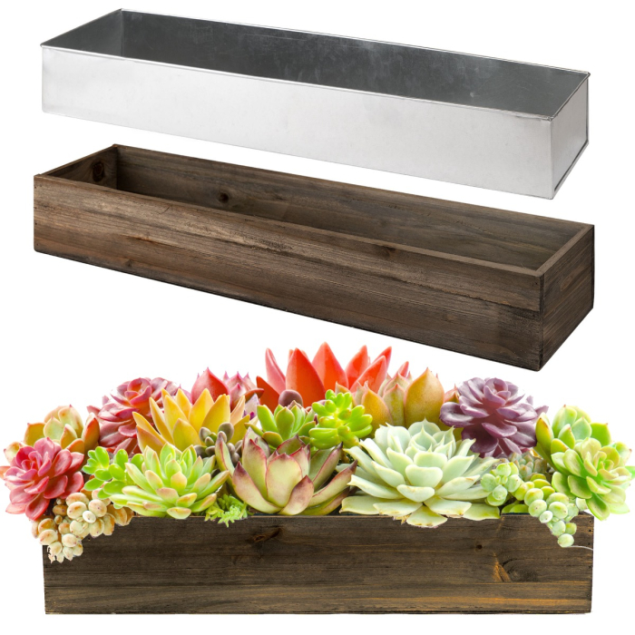 Rectangle Wood Planter Box with Zinc Liner Vase 22" x 4" x 4"