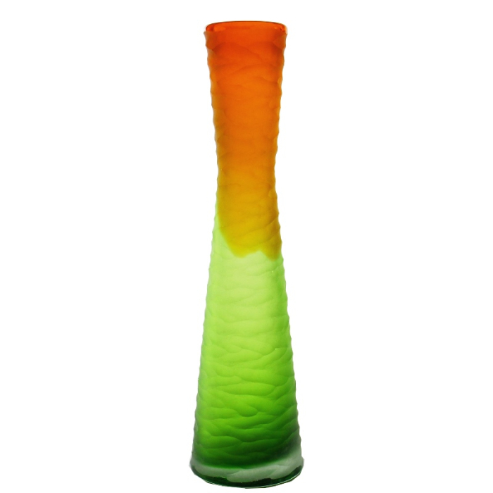 Carved Orange & Green Color Glass Vase 15"