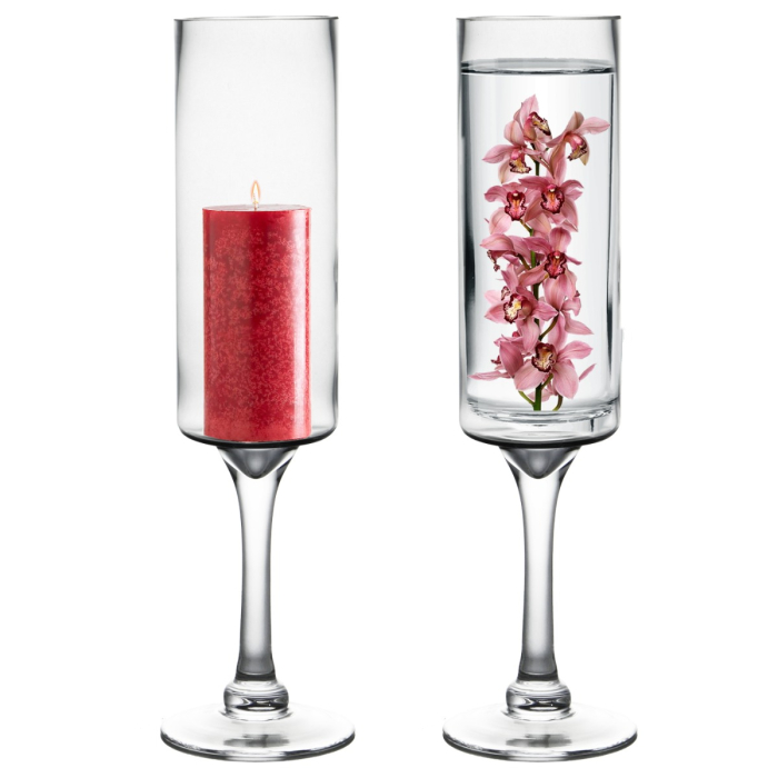 Glass Long Stem Contemporary Pillar Candle Holder H-16" x D-3.5" Clear (Wholesale Pack of 6)