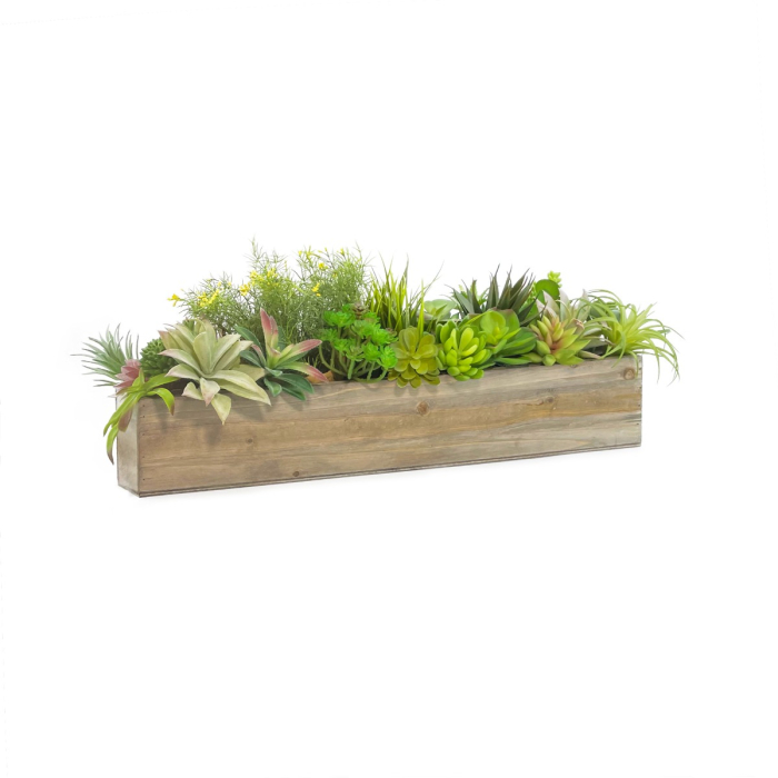 Natural Wood Rectangle Planter Box With Plastic Liner, 5" x 22" x 4"