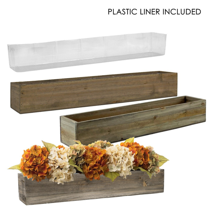 long wood planters with plastic liners