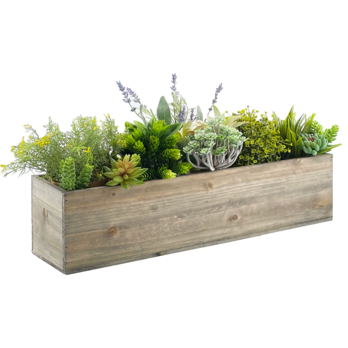 Natural Wood Rectangle Planter Box With Plastic Liner, 5" x 22" x 4"
