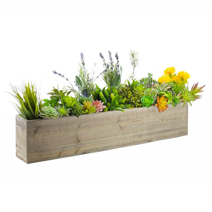 Natural Wood Rectangle Planter Box With Plastic Liner, 6" x 35" x 6"