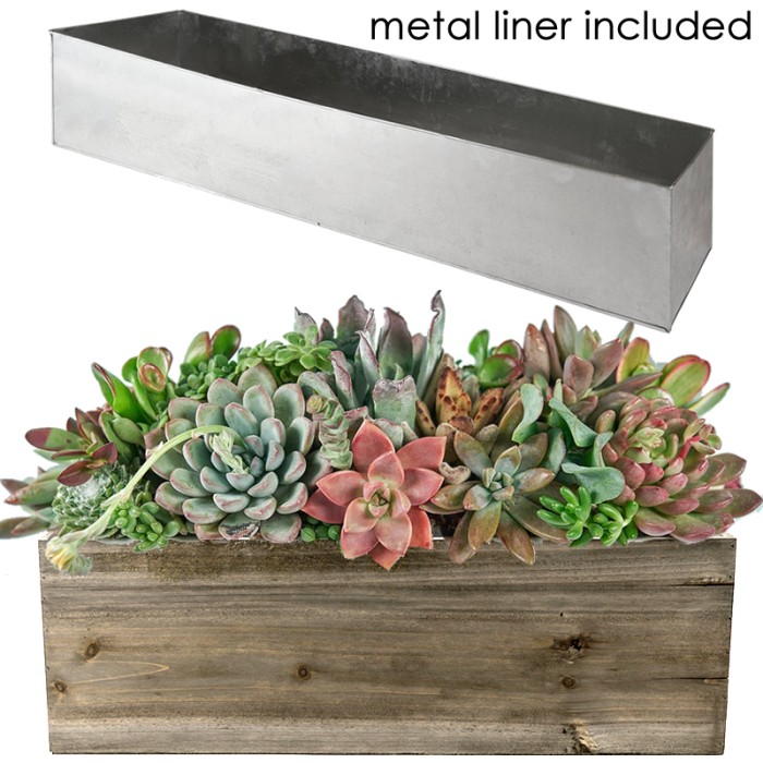 Wood Long Rectangular Planter Box w/ Zinc Liner Natural H-8"