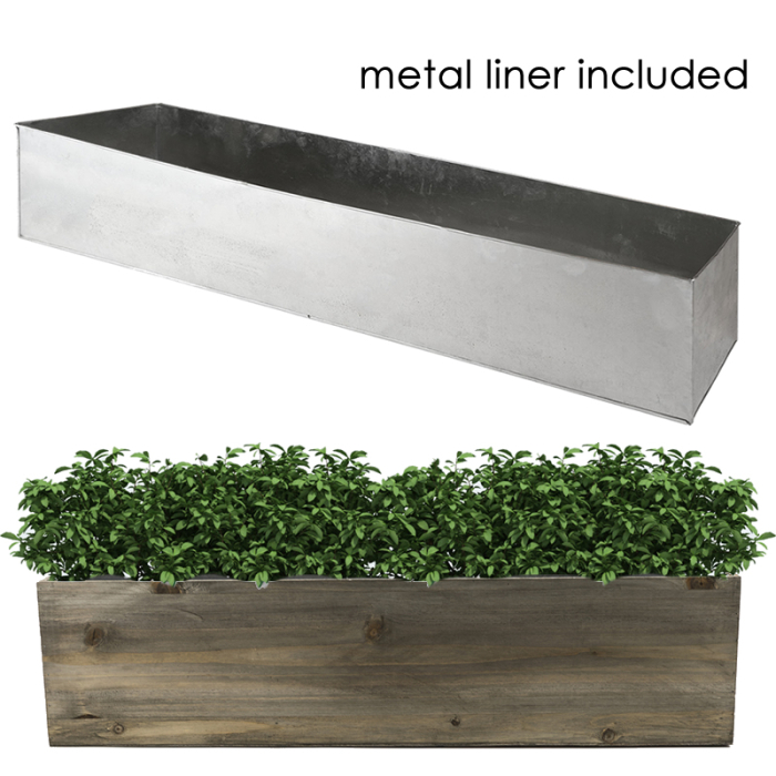 Wood Long Rectangular Planter Box w/ Zinc Liner Natural H-8"