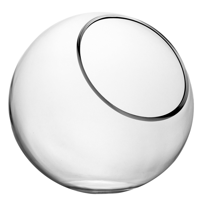 Glass Slanted Cut Asymmetrical Glass Bowl Vase Plant Terrarium Pod H-10" x D-5.75" Clear (Wholesale Pack of 4)