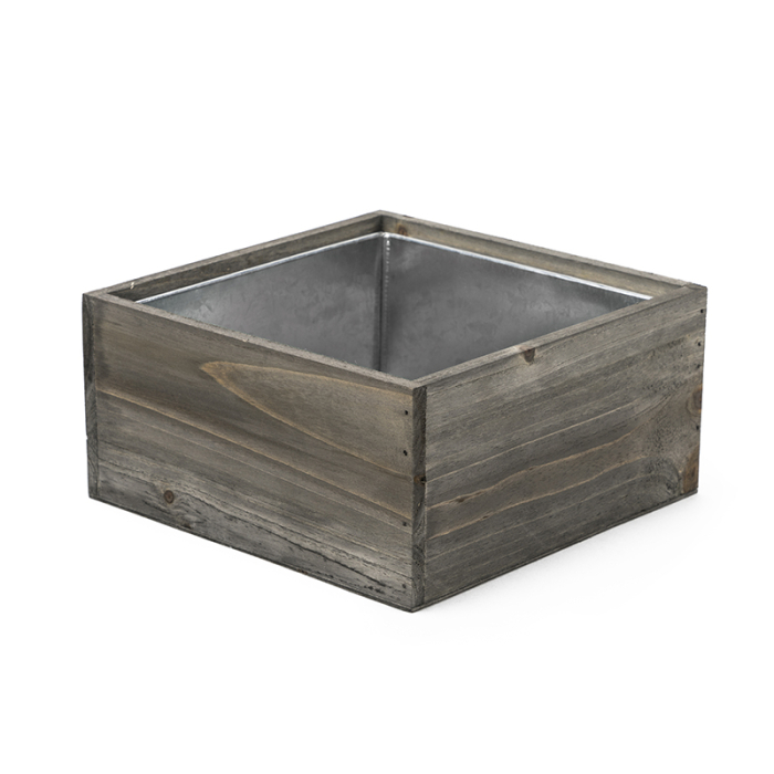 Wood Square Planter Box w/ Zinc Liner Natural Brown H-4" Open-8"x8"